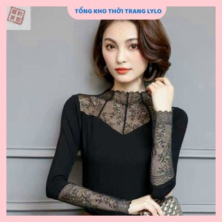 Áo kiểu nữ pha ren cổ có lót lông bên trong