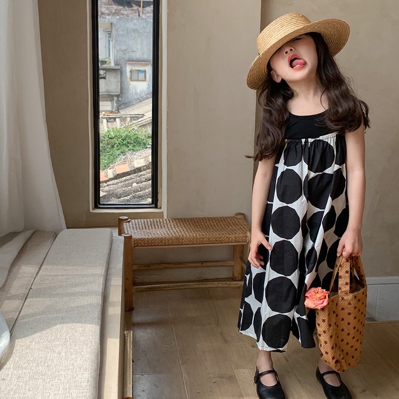 Hàng Mới Về Jumpsuit Cotton Dáng Rộng Họa Tiết Chấm Bi Phong Cách Hàn Quốc Thời Trang Mùa Hè Mới Cho Bé Gái