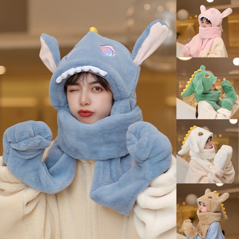 Mũ Trùm Đầu Kèm Khăn Choàng Cổ Đính Tai Khủng Long Trong Phim One Piece