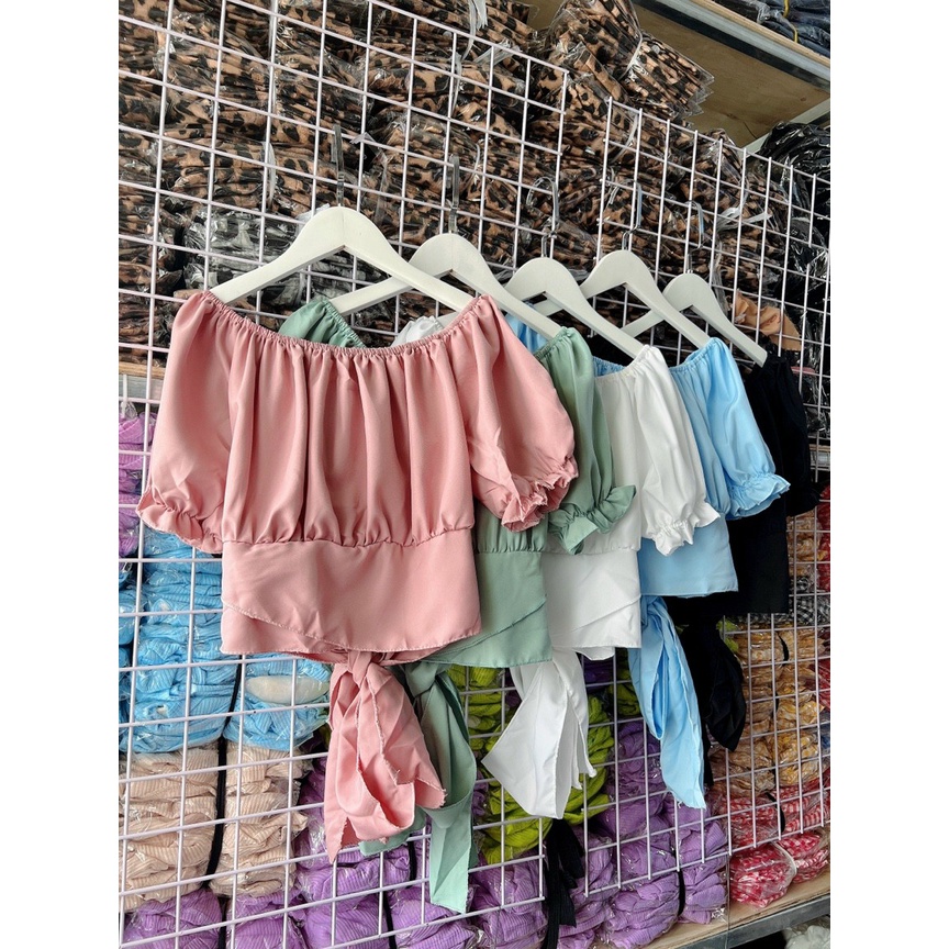 Áo kiểu trễ vai croptop nữ - áo cổ vuông tay dài / ngắn mang được nhiều kiểu - AO028