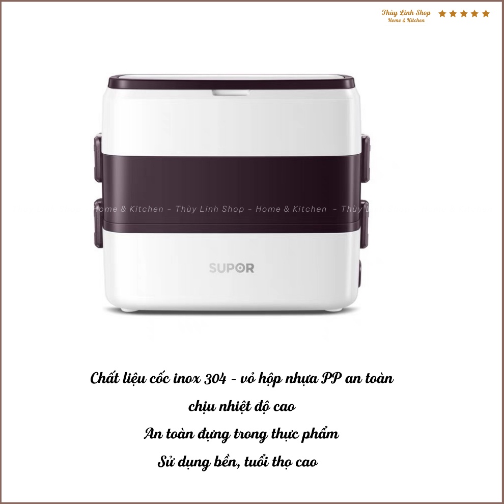Hộp cơm cắm điện 4 ngăn Supor dung tích lớn 2L chất liệu cao cấp - Hộp cơm văn phòng chính hãng - bảo hành 1 năm