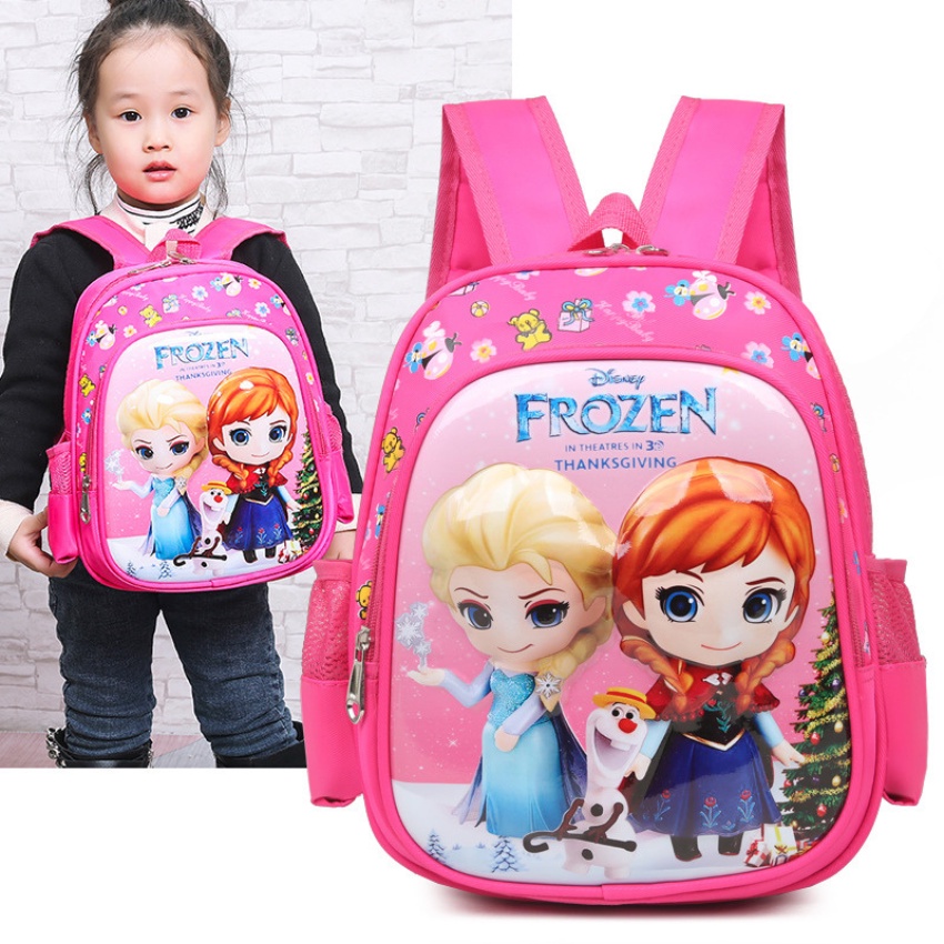 Cặp balo học sinh đi học nhà trẻ, mẫu giáo in hình 3D FROZEN chất liệu vải dù chống thấm nước cao cấp BL027