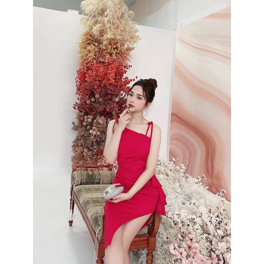 Đầm body bèo hông xẻ tà hai dây có mút ngực quyến rũ