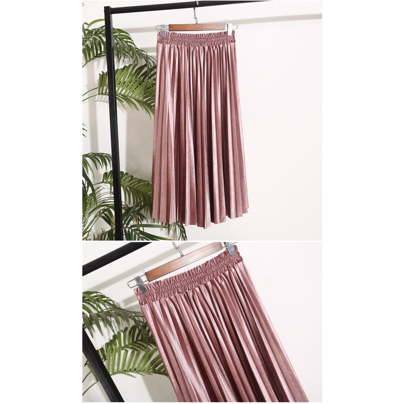 Chân váy xếp ly nhung mịn mềm mại VAY98 Free size