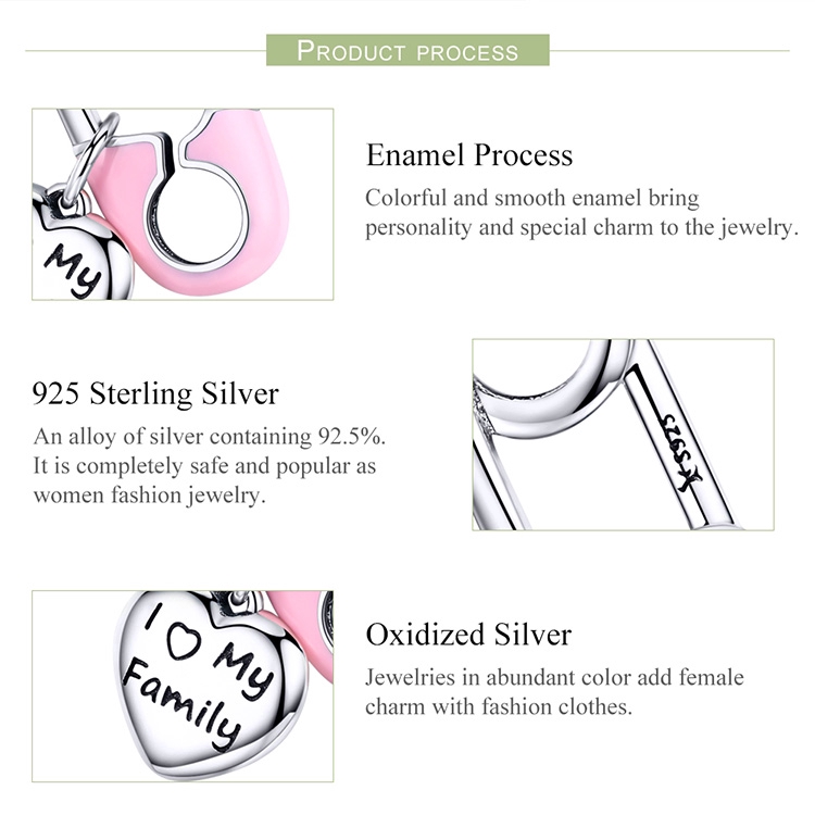 Mặt Trang Sức Bamoer Trang Trí Vòng Tay Tráng Men Màu Hồng Thời Trang