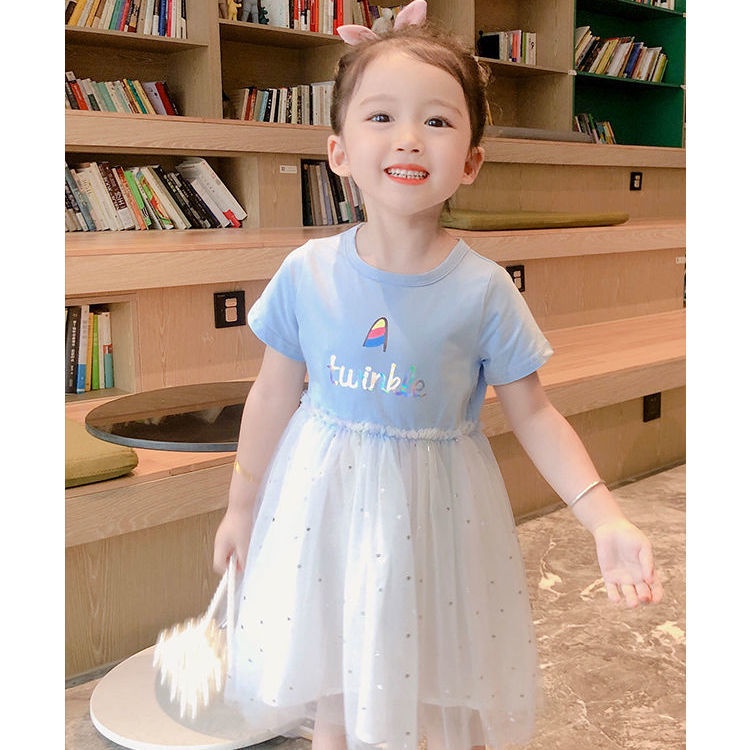 Đầm Công Chúa Phối Lưới In Hình Kỳ Lân Ngọt Ngào Thời Trang Mùa Hè Hàn Quốc Mới Cho Bé Gái