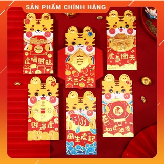 Set 6 Bao Lì Xì Đỏ Hình Con Hổ Tết 2022 ❤️ FREESHIP❤️ 2 Size Cỡ Lớn Nhỏ Hình Hổ May Mắn Tài Lộc ❤️ Momomart