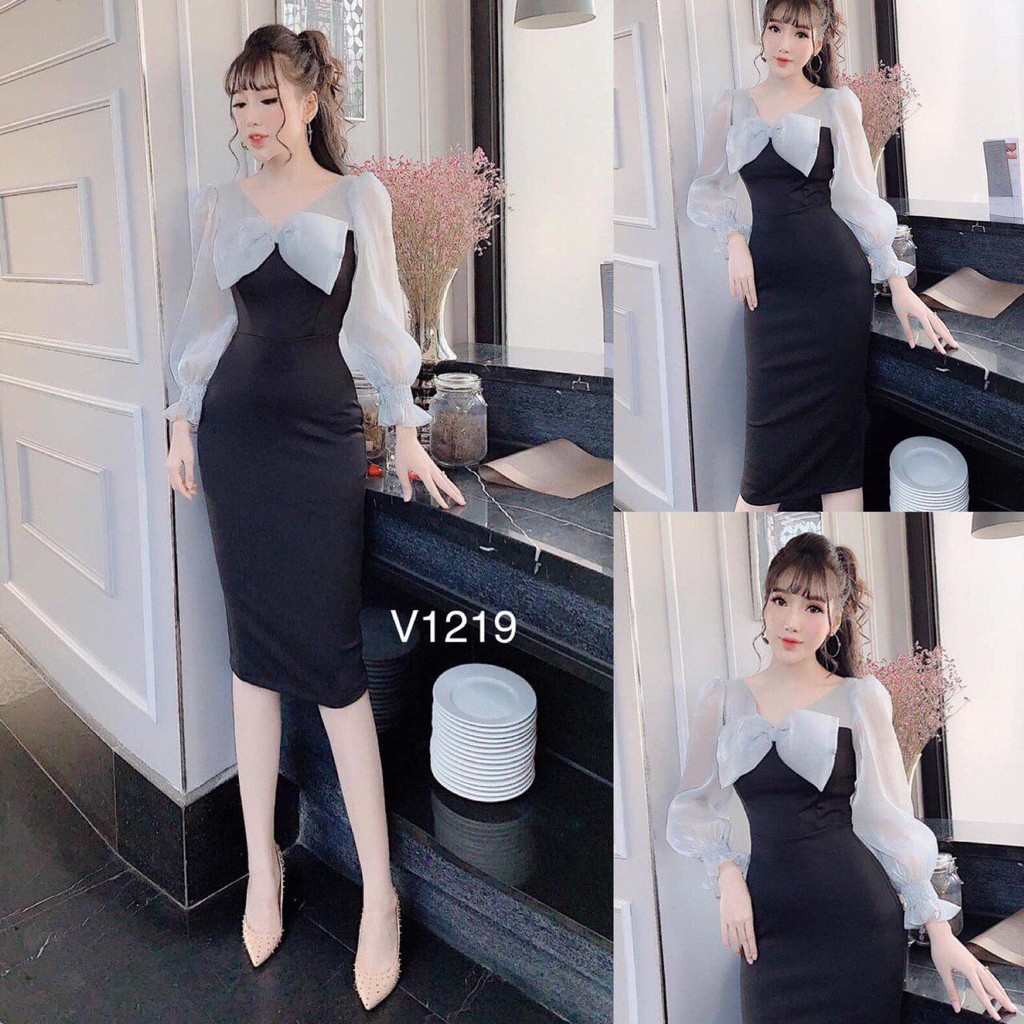 [ xả kho ] MiD Đầm ôm dự tiệc cổ nơ sang chảnh V1219 Mie Design kèm ảnh thật