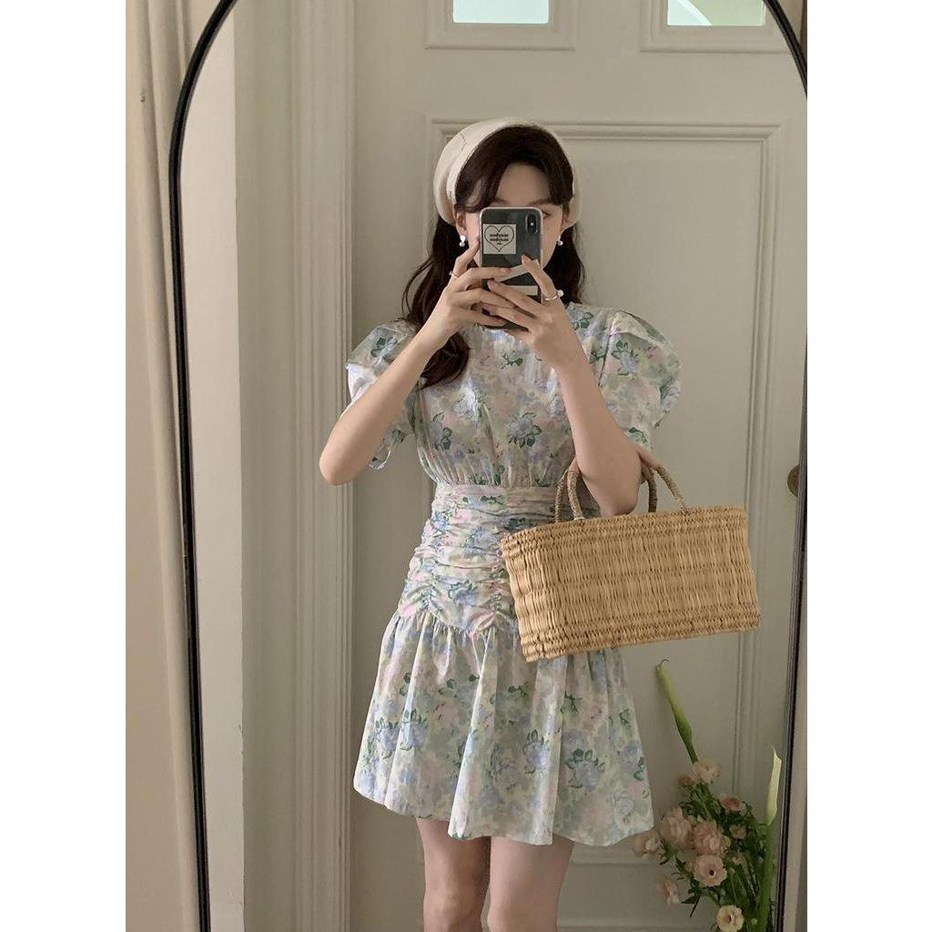 Đầm Hoa Lưng Cao Ống Tay Phồng Thời Trang Pháp Kiểu Retro Quý Phái 64212