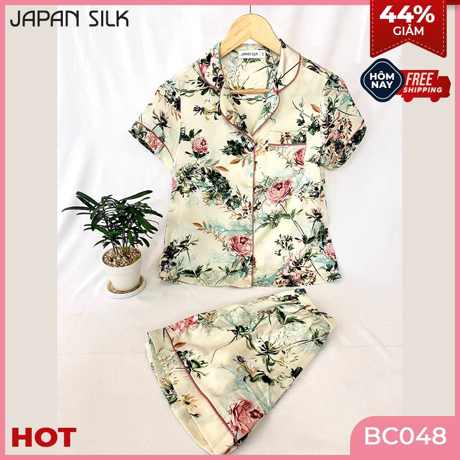 Bộ Đồ Ngủ Pijama Lụa Satin Cao Cấp JAPAN SILK Mùa Hè Họa Tiết Sang Trọng