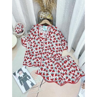 Đồ bộ nữ ngắn pijama lụa sóng mango.