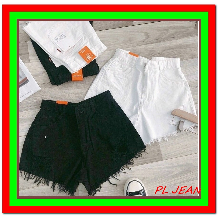 QUẦN short jean nữ ĐEN- TRẮNG TUA LAI chất jean ôm thun kaki giãn nhẹ s-ff14