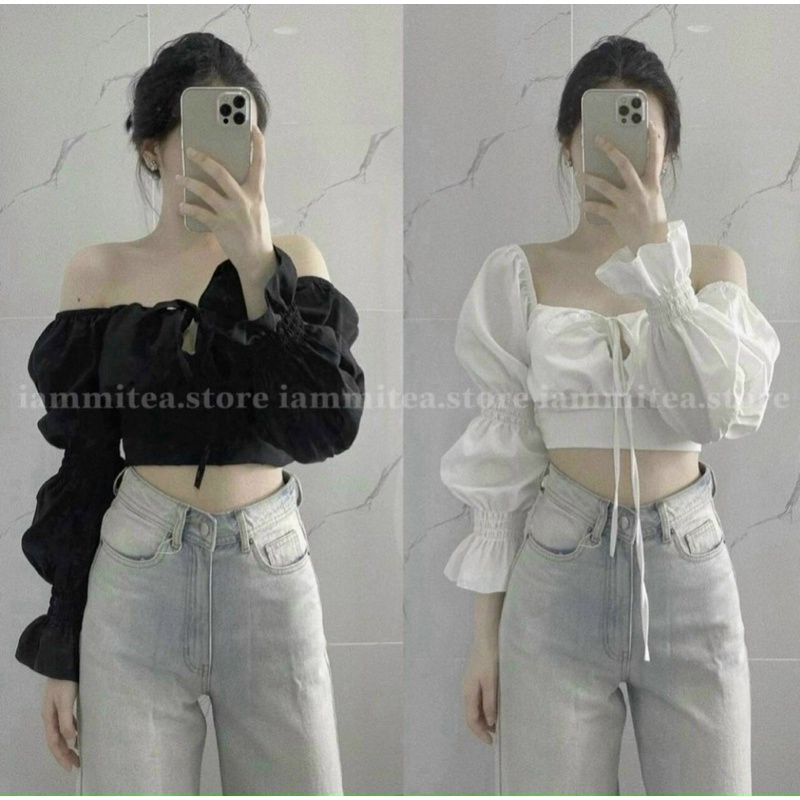 ÁO CROP BẸT VAI BO CHUN TAY BO PHỒNG