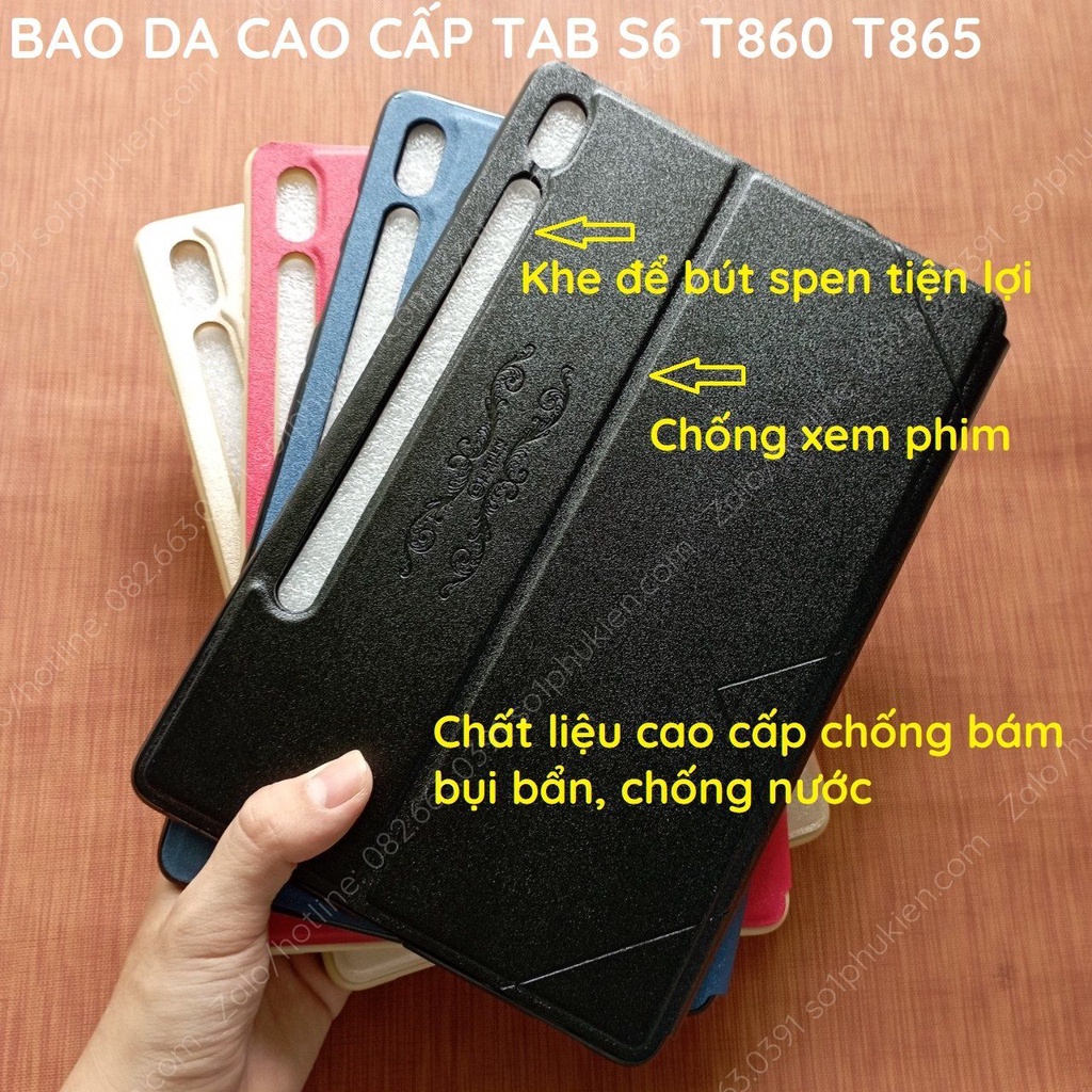 Bao Da Samsung Tab S6(Mã SM T860 T865)10.5inch hàng cao cấp,bền đẹp,chống nước,lưng để spen tiện lợi,dựng chống xem phim