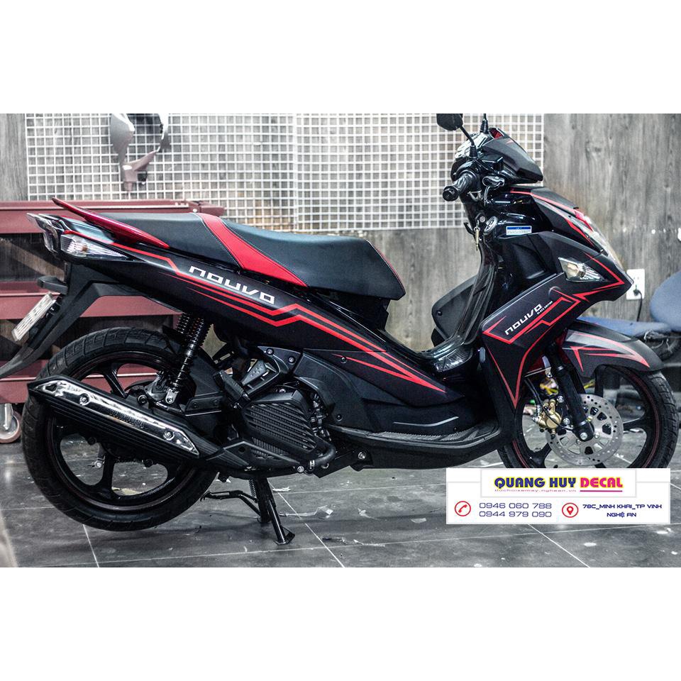 Tem trùm xe máy Nouvo 6 đen chỉ đỏ - tem xe máy Nouvo thiết kế theo yêu cầu - Tem xe máy Nouvo rẻ đẹp và chất