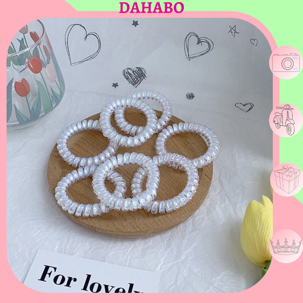 Dây cột tóc, buộc tóc lò xo điện thoại trong suốt phản quang sang chảnh DAHABO DB09