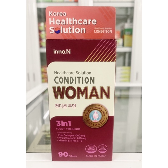 CONDITION WOMAN với Collagen từ cá tăng khả năng oxy hoá, làm vẻ dẹp cho da (Xuất xứ Hàn Quốc, lọ 90 viên)