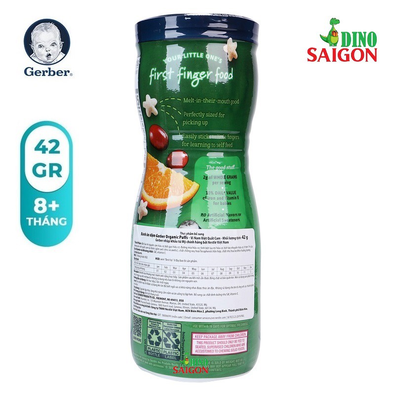 Bánh Ăn Dặm Gerber Puffs Organic Hộp 42g vị Nam Việt Quất Cam