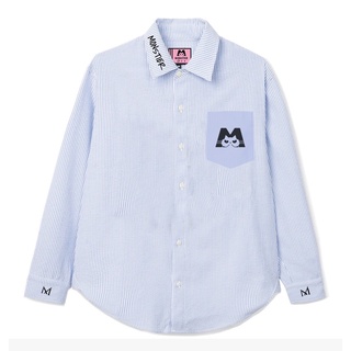 Áo Sơ Mi Sọc Hồng/ Xanh Thêu Mascot - MOS LINE2SKY SHIRT