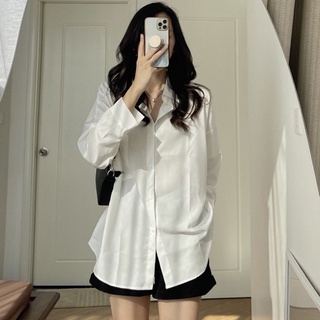 Áo sơ mi trắng basic vạt bầu dáng rộng oversize