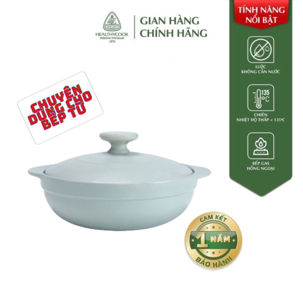 Nồi sứ Dưỡng sinh Minh Long - Luna (nồi thấp, có chân) - Màu Xám - Dùng cho bếp từ - Healthy cook
