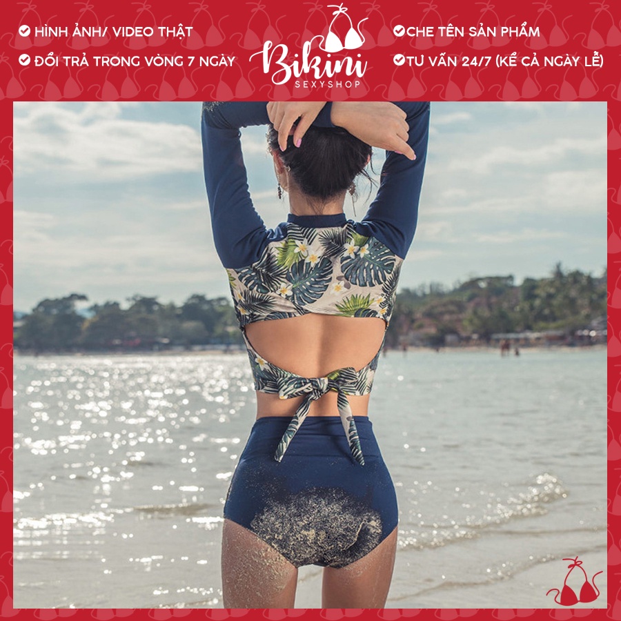 ❣️ Bikini 2 Mảnh Dài Tay Cao Cấp Hở Lưng Thắt Nơ Sau Gợi Cảm BIKI08 - Đồ bơi đi biển dài tay
