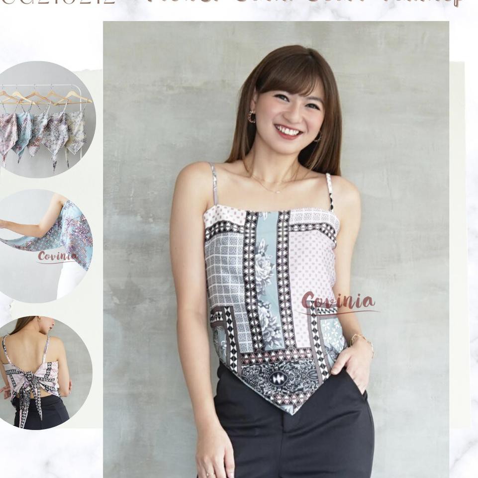 Sản phẩm có thể điều chỉnh áo ba lỗ vải Satin hình hoa cổ vuông có dây buộc - CG 03Y