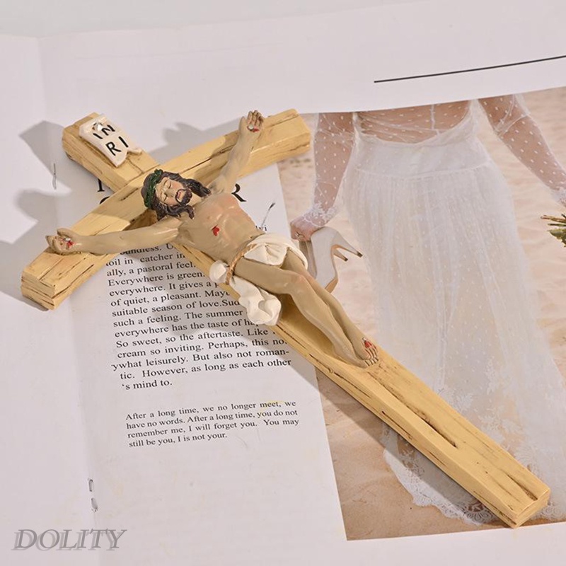 Phụ kiện treo tường trang trí nội thất hình thánh giá chúa Jesus kiểu gỗ