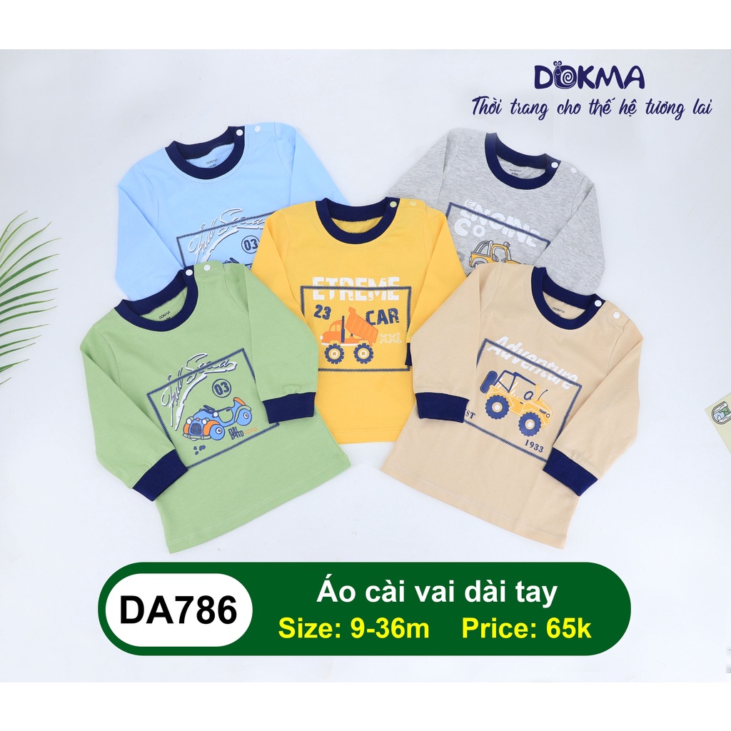 DA786 Áo dài tay cài vai Dokma vải cotton mỏng cho bé trai (9-36M)