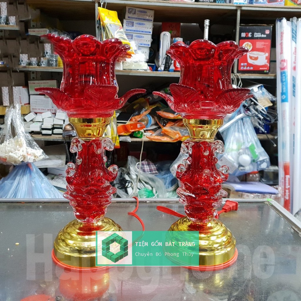 Đèn Thờ Điện Bông Pha Lê Cao 30cm [1 cặp]