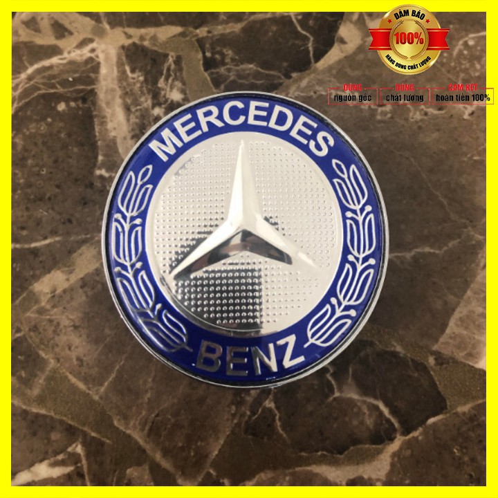 Logo chụp mâm, ốp lazang bánh xe ô tô Mercedes Benz MBZ75 cao cấp đường kính 75mm, Nhựa ABS + Phủ thủy tinh hữu cơ