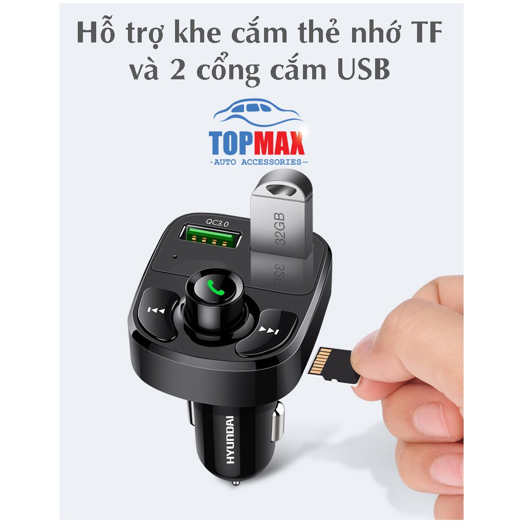 Tẩu Nghe Nhạc Bluetooth Hyundai HY-82 Kiêm Sạc Điện Thoại 2 Cổng Cao Cấp Cho Ô Tô (Hỗ trợ thẻ nhớ và USB)-Bảo hành 24T