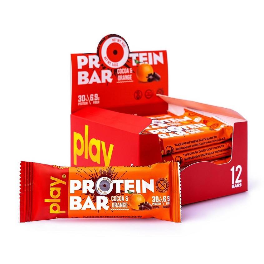 Thanh Protein PLAY Vị Cam Chocola – Hộp 12 Thanh - Bánh Protein Bar Tăng Cơ Bổ Sung Đạm