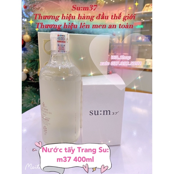Nước tẩy trang sum:37 400ml date 2024 tăng kèm bông tây trang. Nước tẩy trang đa năng