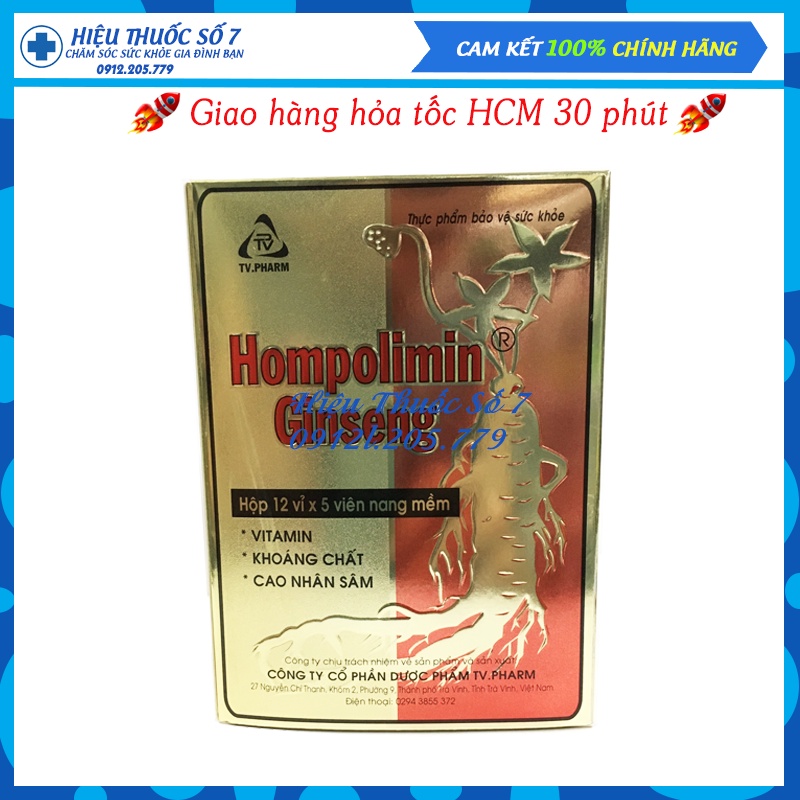Hompolimin Ginseng TV.Pharma hộp 60 viên cung cấp vitamin và muối khoáng 12 vỉ x 5 viên