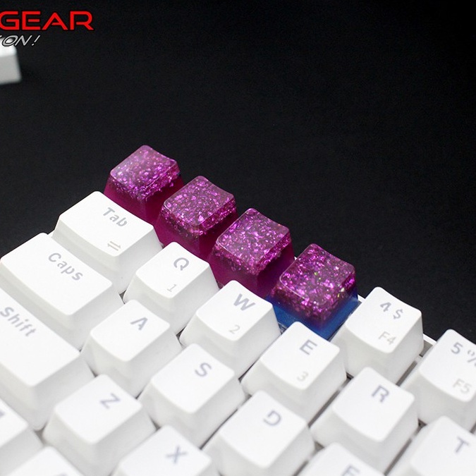 Keycap lẻ Artisan tinh thể tím hồng crystal chất liệu Resin Xuyên LED cực đẹp OEM profile