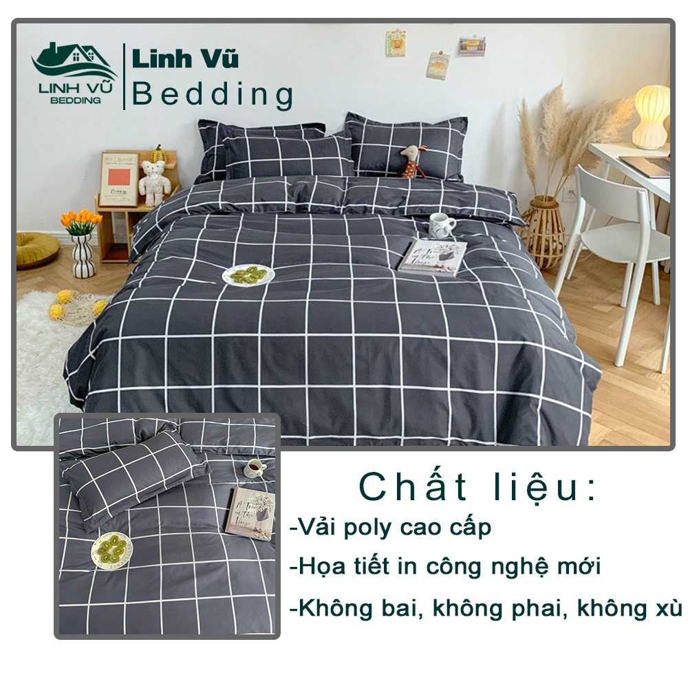 [Bo Chun theo yêu cầu] Chăn ga gối 💎SALE💎 bộ ga gối poly cotton kẻ caro cao cấp bao gồm Vỏ Chăn gối và bộ ga giường