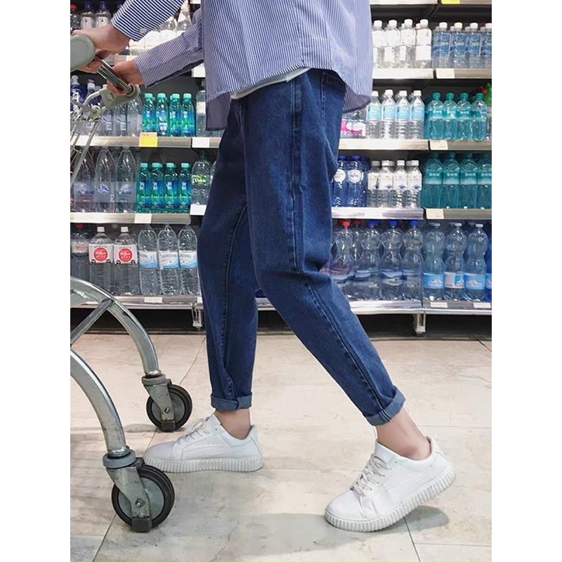 Quần baggy jean trơn co giãn - 2 màu