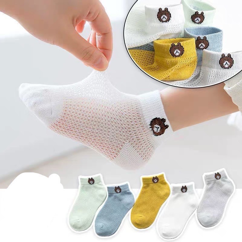 BooBoo BaBy - Set 5 Đôi Tất Lưới Thêu Hình Gấu Cho Bé Phù Hợp Nằm Điều Hoà