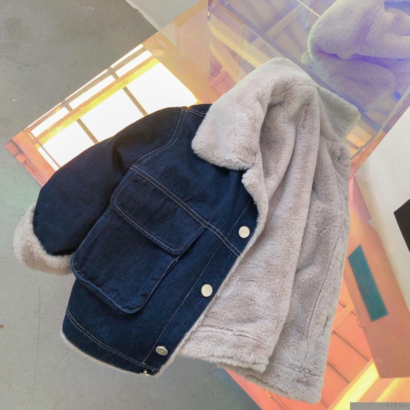 Áo khoác denim lót lông mềm thời trang cho bé