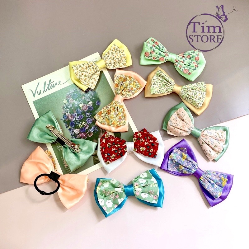 Kẹp tóc nơ hoa phối satin handmade cao cấp TÍM  STORE phụ kiện búi tóc nữ phong cách hàn quốc
