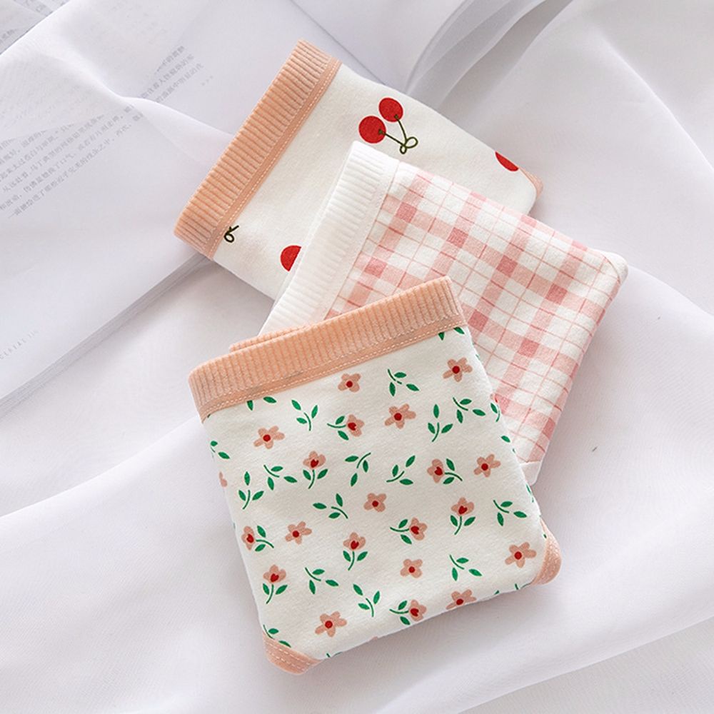 Quần lót cotton mềm mại co giãn thoáng khí in họa tiết hoa và quả cherry phong cách Hàn Quốc cho nữ