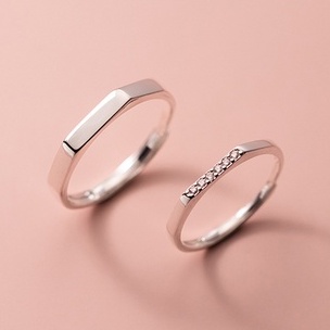 Nhẫn đôi nhẫn cặp nam/nữ bạc s925 basic mặt vát hình chữ nhật có nhẫn nữ đính đá NĐ37