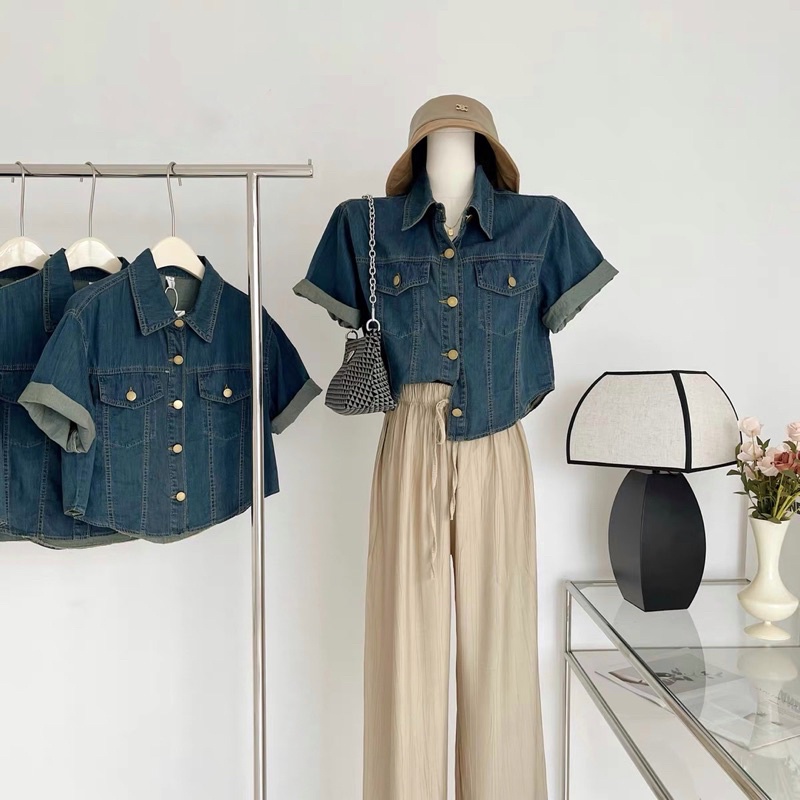 Áo Jean Denim Quảng Châu Form Ngắn (Hình thật) hàng loại 1, Áo Khoác Denim Croptop