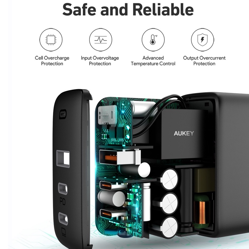 Củ Sạc Nhanh Laptop AUKEY PA-B6S 90W Omnia GaN PD3.0 27W QC4.0 PPS 25W 45W 60W hộ iPhone,Máy tính xách tay,SAMSUNG