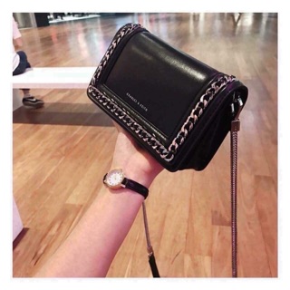 Túi cnk viền xích bạc - auth [ sẵn đen ]
