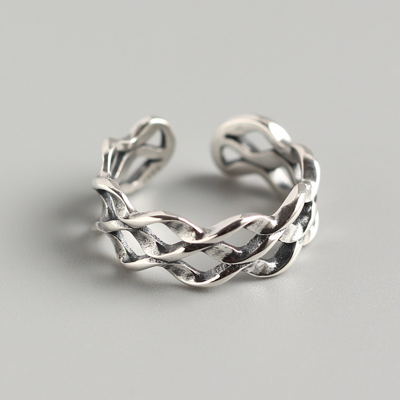 Nhẫn Nữ Mạ Bạc Thái Kiểu Dáng Gợn Sóng Phong Cách Cổ Điển R45