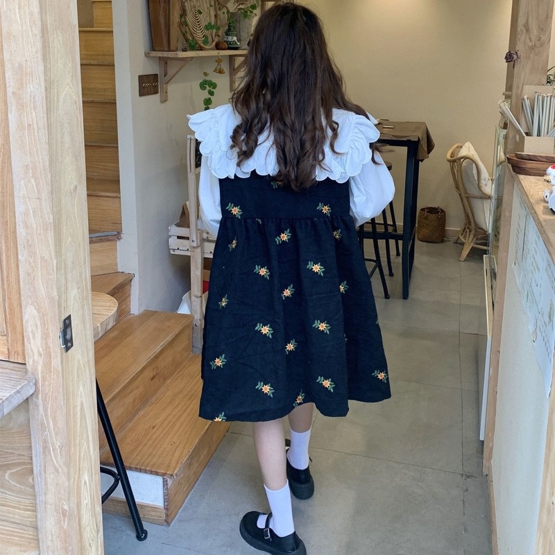 Set Đầm Hoa Và Áo Sơ Mi Cổ Búp Bê Thời Trang Nữ Tính Mới