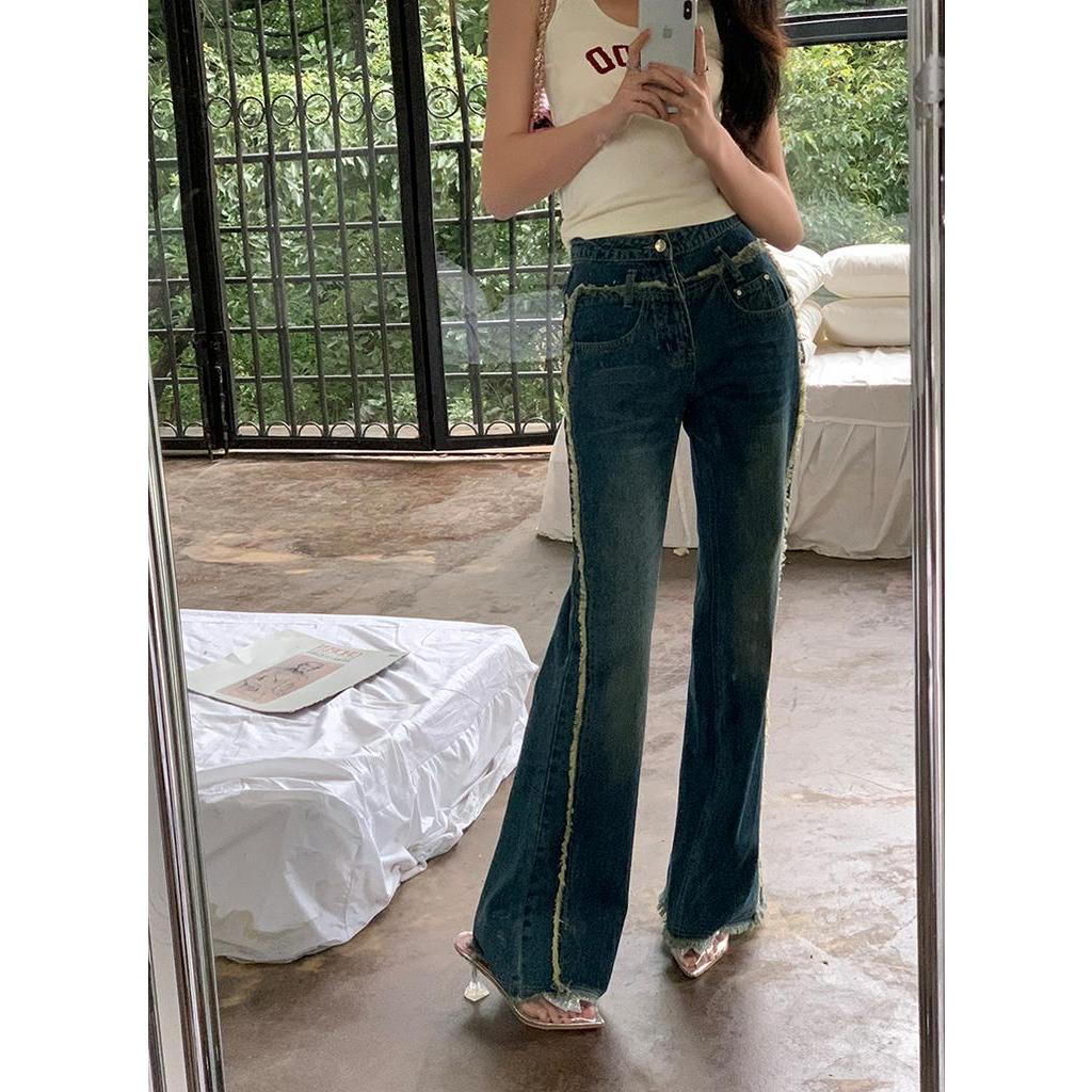 Quần Jean Ống Loe Rộng Sờn Phong Cách Retro Mỹ Mùa Xuân Hè Kiểu Mới 63051