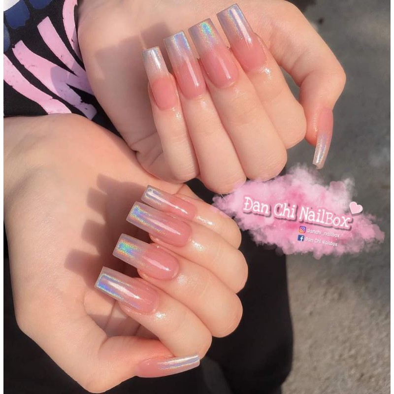 NailBox móng úp thiết kế sẵn Mẫu Thạch Hồng Tráng Gương Cầu Vồng